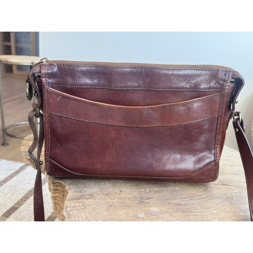Vintage Brahmin Cognac Brown Leather Crossbody Zip Purse USA Classic Medium - Picture 3 of 15